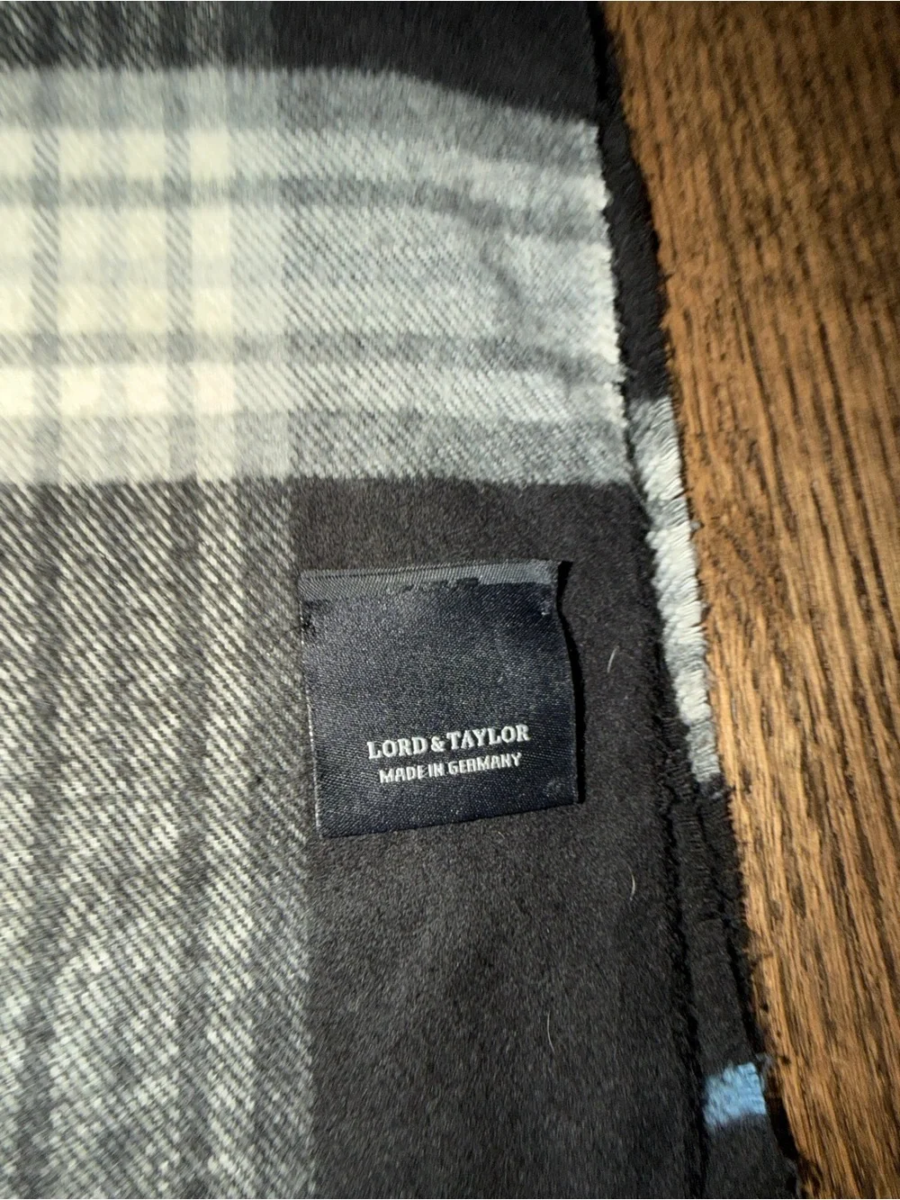 Lord & Taylor Black and Gray Plaid Fringe Scarf